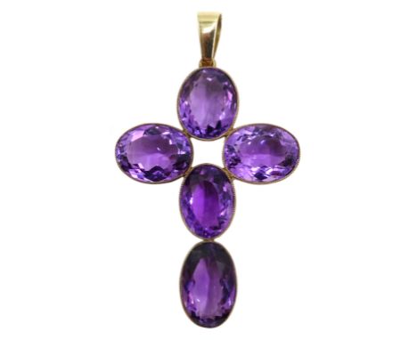 Amethyst 9ct gold (tested) cross pendant Condition Report &amp; Further Details Approx 10.5gm, 58mm (including loop) x 35mm 