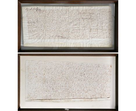 Manuscript Indentures. Two seventeenth century manuscript indentures: 1) A contract between yeomen in the County of Westmorla