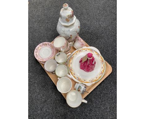 A tray of Royal Worcester figure - Grand mother's dress, tea china, urn etc 