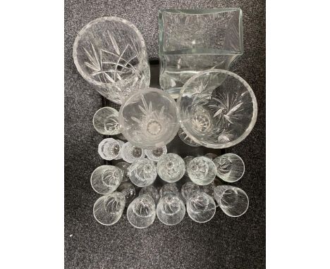 A tray of glass, wine glasses and vases, Royal Worcester etc 