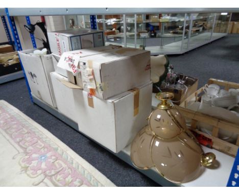 Seven boxes of chandeliers, wall lights, two further pendant light fittings 