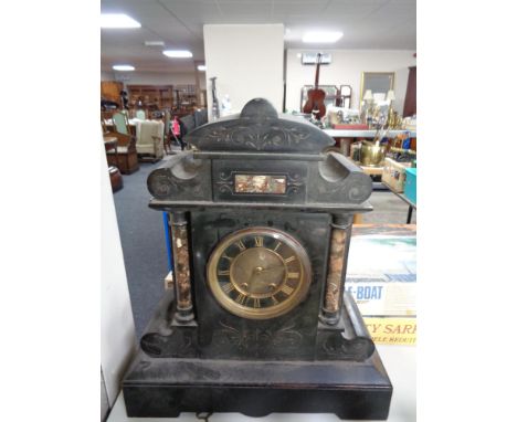 A Victorian marble and black slate mantel clock 