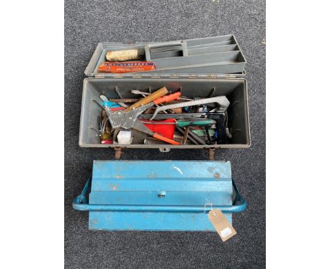 A metal concertina tool box together with one other tool box of tools 