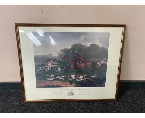 An R.B Davis print by J. W. Giles depicting a huntsman with hounds 