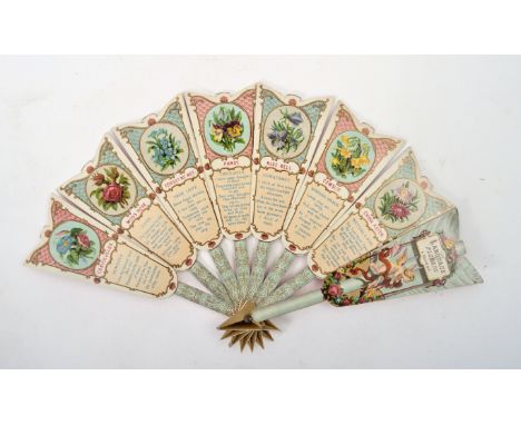 The Language of Flowers, a Souvenir - a Victorian late 19th century cardboard fan greeting card, formed of eight arrow shaped