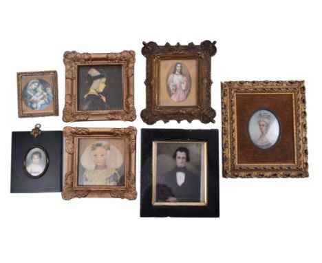 A collection of seven Victorian 19th century &amp; some continental portrait miniatures, each presented in a near contemporar