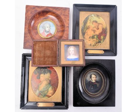 A collection of five 19th century Victorian portrait miniatures, each presented in near contemporary frame. The lot comprisin