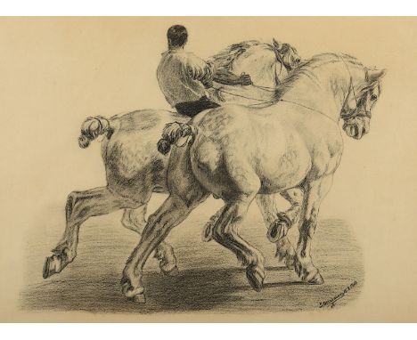 Ottersberg, J. (Zeichner um 1900), "Pferdebändiger", Kohle/Papier, 34,5 x 46, unten rechts signiert und "1900" datiert, R. 