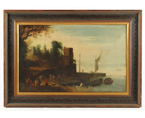 Niederlande 17.Jh., "Hafenszene", Öl/Lwd., 42,5 x 65,5, doubliert, R. 