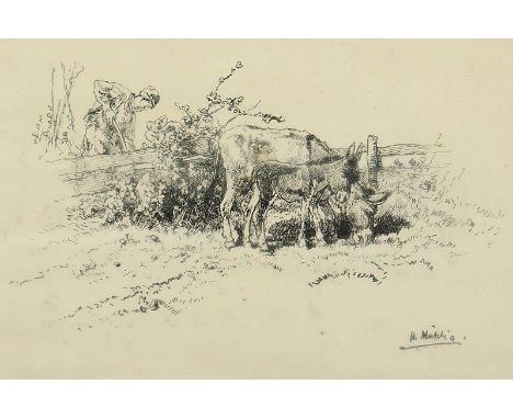 Mühlig, Hugo (1854-1929), "Eselchen", Tusche/Papier, 9 x 14, unten rechts signiert, R. 