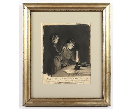 PETERSEN, Peter Tom (1861-1926), "Beim Haareschneiden", Mischtechnik/Papier, 20,5 x 16,5, R. 