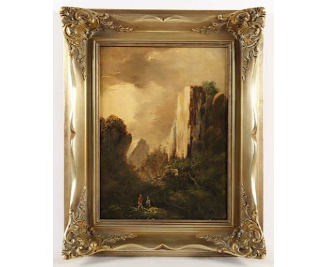 Maler des 19.Jh., "Landschaft mit Figuren", Öl/Lwd., 40 x 30, besch., R. 