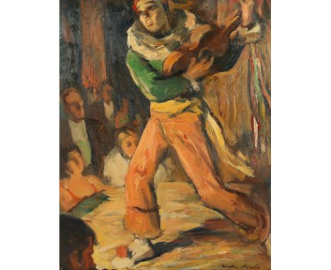 Miehe, Walter (1883-1972), "Pierrot", Öl/Papier, 46 x 37,5, wellig, unten rechts signiert, R. 