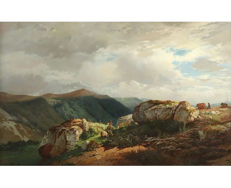 Morin, Antoine Leon (Frankreich E.19.Jh.), "Schafe im Hochland", Öl/Lwd., 72 x 112, besch., unten links signiert, R. 