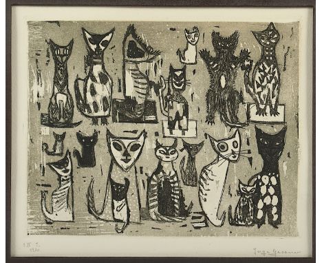 Gessner, Richard (1894-1989), "Katzen", Originalradierung, 19 x 24, handsigniert, R. 