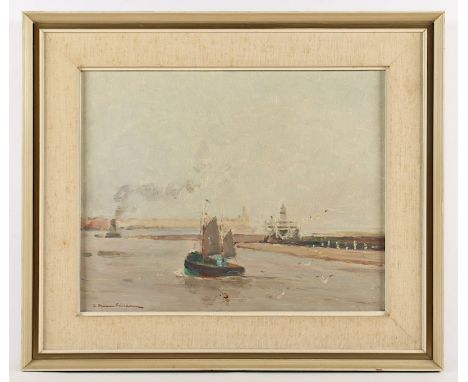 Hambüchen, Georg (1901-1971), "Hafenausfahrt von Zeebrügge", Öl/Lwd., 40 x 50, unten links signiert, R. 