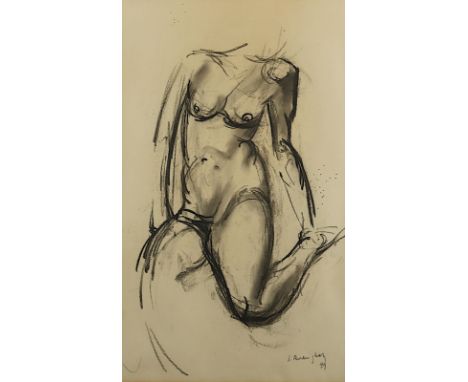 Moderner Künstler, "Frauenakt", Kohle-Zeichnung/Papier, 52 x 33, unten rechts signiert und datiert '49, R. 
