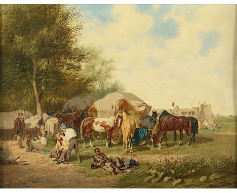 Quaglio, Franz (1844-1920), "Im Feldlager", Öl/Holz, 21,5 x 27,5, unten rechts signiert und "03" datiert, R. 