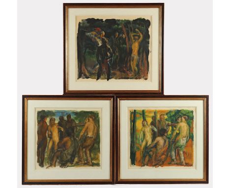 May, Matthias (1884-1923), 3 Arbeiten, kolorierte Lithografien, 33 x 37, signiert, datiert (19)23, R. 