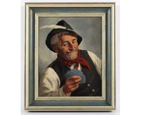 Müller, Fritz (1913-1972), "Das gute Blatt", Öl/Platte, 29 x 24, oben rechts signiert, R. 