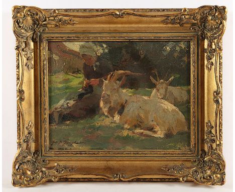 Junghanns, Julius Paul (1876-1958), "Mädchen mit Ziegen", Öl/Lwd., 28 x 37, unten links signiert, R. 