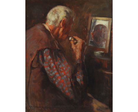 JIRANEK, Milos (1874-1911), "Mann bei der Rasur", Öl/Lwd., 54 x 43,5, unten links signiert, R. 