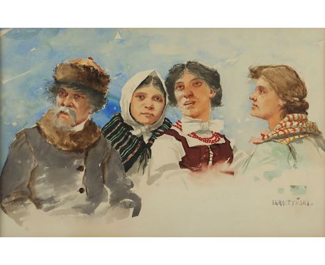 Graczynski, Josef (1866-1939), "Portraitstudien", Aquarell/Papier, 32 x 48 (Passepartoutausschnitt), unten rechts signiert, R