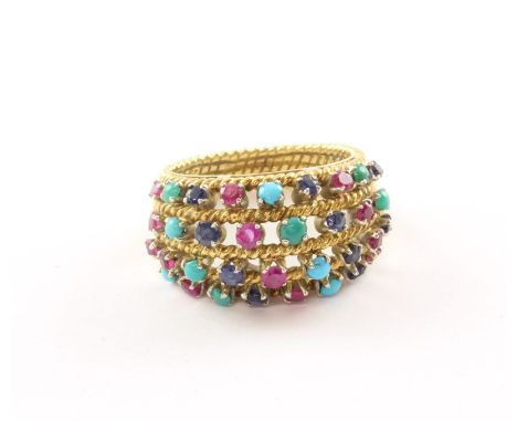 RING, 750/ooo Gelbgold, besetzt mit Türkissimili, Rubin, Safir und Smaragd, RG 55, 9,0g 