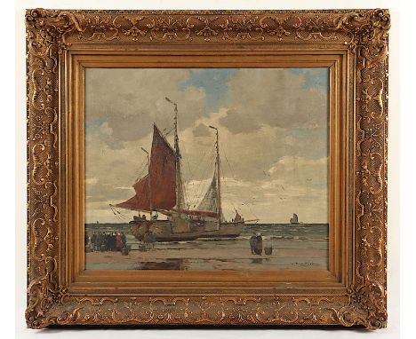 Hambüchen, Wilhelm (1869-1939), "Fischerboote am Strand", Öl/Lwd., 50 x 60, unten rechts signiert, R. 