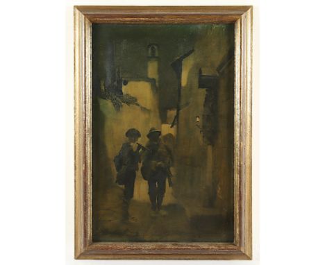 Schreuer, Wilhelm (1866-1933), "Straßenmusikanten", Mischtechnik/Papier, 80 x 53, unten rechts monogrammiert und "03" datiert