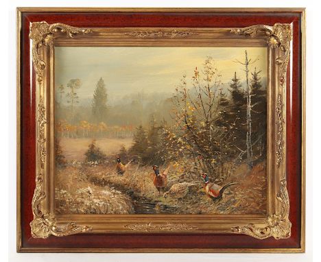 Lorenz, Willi (1901-1981), "Fasane am Waldbach", Öl/Lwd., 40 x 50, unten links signiert, R. 