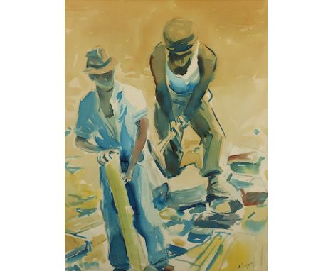 Engel, Hans Linus (1921-1997), "Straßenarbeiter", Aquarell/Papier, 62 x 47 (Passepartoutausschnitt), unten rechts signiert, R