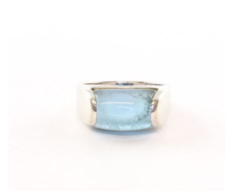 BVLGARI-Ring, 750/ooo Weißgold, Topascabochon, RG 51, 7,3g, bezeichnet BVLGARI 