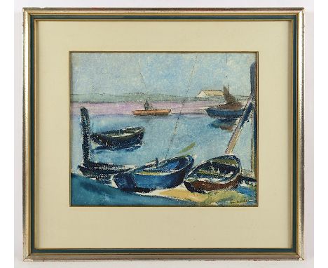 Oeliden, Emil (1875-1934), "Boote im Hafen", Aquarell/Papier, 32 x 39 (Passepartoutausschnitt), unten rechts signiert, R. 