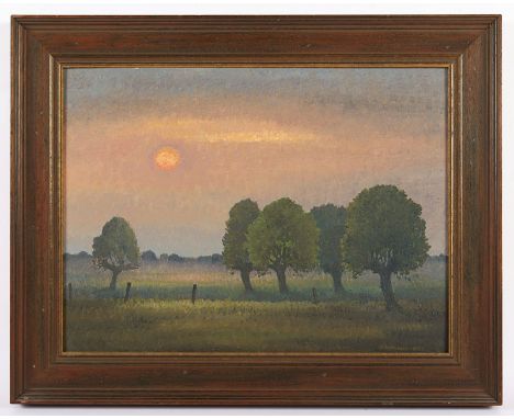 Holthausen-Krüll, Helma (1916-2020, Schülerin von Max Clarenbach), "In den Rheinwiesen bei Zons", Öl/Malkarton, 29,5 x 39,5, 