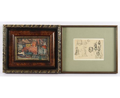Gessner, Richard (1894-1989), "Südlicher Hafen", Mischtechnik/Papier, 11 x 16, unten rechts signiert, beigegeben eine Studie,