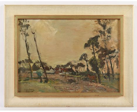 Jernberg, Olof August Andreas (1855-1935), "Dorfansicht", Öl/Lwd., 33,5 x 46, unten links signiert, R. 