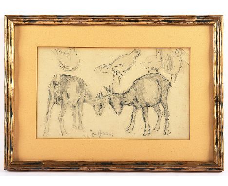 JUNGHANNS, Julius Paul (1876-1958), "Studie mit Ziegen und Hühnern", Bleistift/Papier, 15,5 x 26 (Passepartoutausschnitt), mi