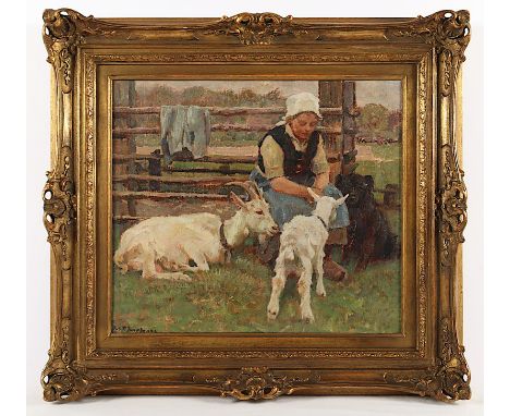 Junghanns, Julius Paul (1876-1958), "Ziegenmagd", Öl/Lwd., 36 x 39, unten links signiert, R. 