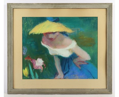 Kriesch, Rudolf (1904-1992), "Junge Frau mit Blume", Pastell/Papier, 45 x 54, unten links signiert, R. 