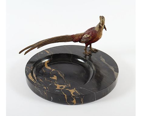 Schale "Goldfasan", Marmor, Bronze, farbig patiniert, Dm 25, deutsch, um 1930 