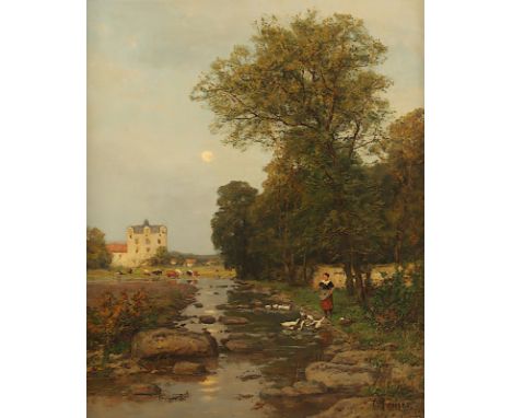 Irmer, Carl (1834-1900), "Landschaft mit Figuren", Öl/Lwd., 78 x 66, doubliert, unten rechts signiert, R.