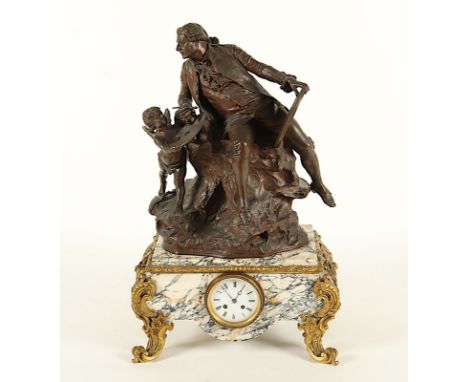 große Figurenpendule "François Boucher", Bronze, Marmor und vergoldete Bronze, Werk mit Schlag auf Glocke, gangbar, die Bronz
