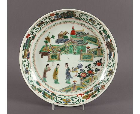 Teller, Porzellan, im Wucai-Stil dekoriert, Dm 25, rest., China, Kangxi 
