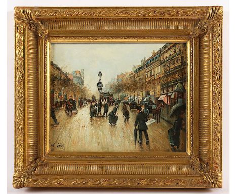 Sita, Walter (Frankreich M.20.Jh.), "Pariser Boulevardszene", Öl/Holz, 20 x 25, unten links signiert, verso auf dem Rahmen "P