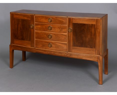 OLIVER MOREL (1916-2003) - COTSWOLD SCHOOL SIDEBOARD, 1970 a mahogany bow front sideboard with ebony and boxwood stringing, w