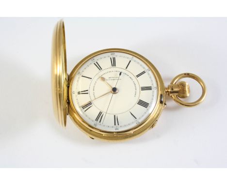 AN 18CT GOLD FULL HUNTING CASED POCKET WATCH the white enamel dial signed Sewill London and also inscribed Prize Medals Phila