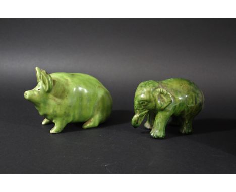 WEMYSS WARE PIG a pottery model of a Pig with a light green glaze, impressed marks Wemyss Ware, R H &amp; S. Also with an art