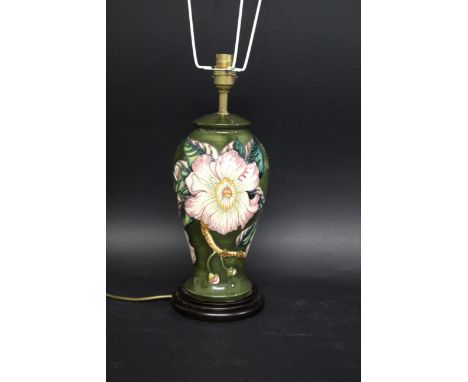 LARGE MOORCROFT LAMP a baluster shaped lamp in the Gustavia Augusta design, designed by Debbie Hancock and with a wooden stan