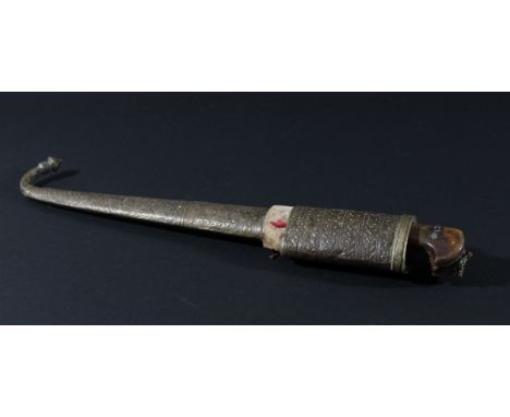 INDO-PERSIAN DAGGER, probably 19th century, with horn handle and floral decorated brass scabbard, blade length 27cm, overall 